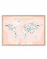 Adventure Awaits World Map | Blush Art Print