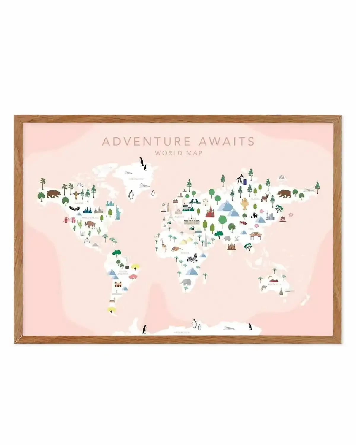 Adventure Awaits World Map | Blush Art Print from Olive et Oriel where you can shop wallpaper and artworks online