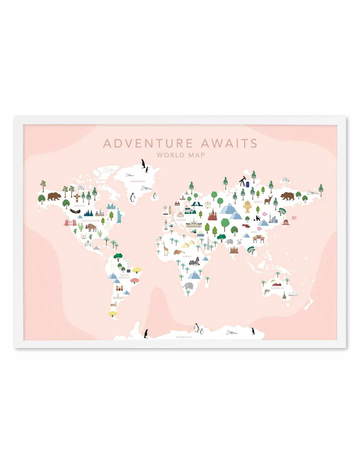 Adventure Awaits World Map | Blush Art Print