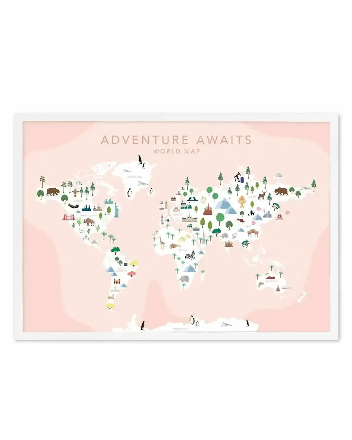 Adventure Awaits World Map | Blush Art Print from Olive et Oriel where you can shop wallpaper and artworks online