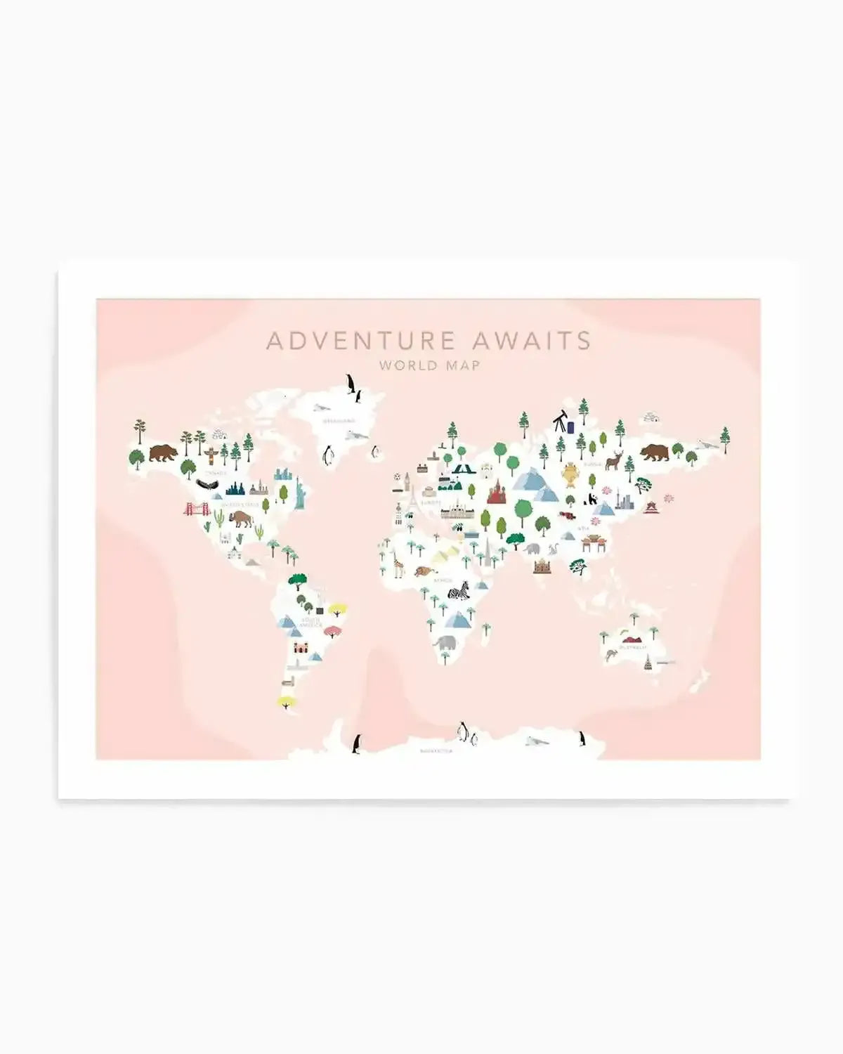 Adventure Awaits World Map | Blush Art Print from Olive et Oriel where you can shop wallpaper and artworks online