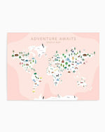 Adventure Awaits World Map | Blush Art Print