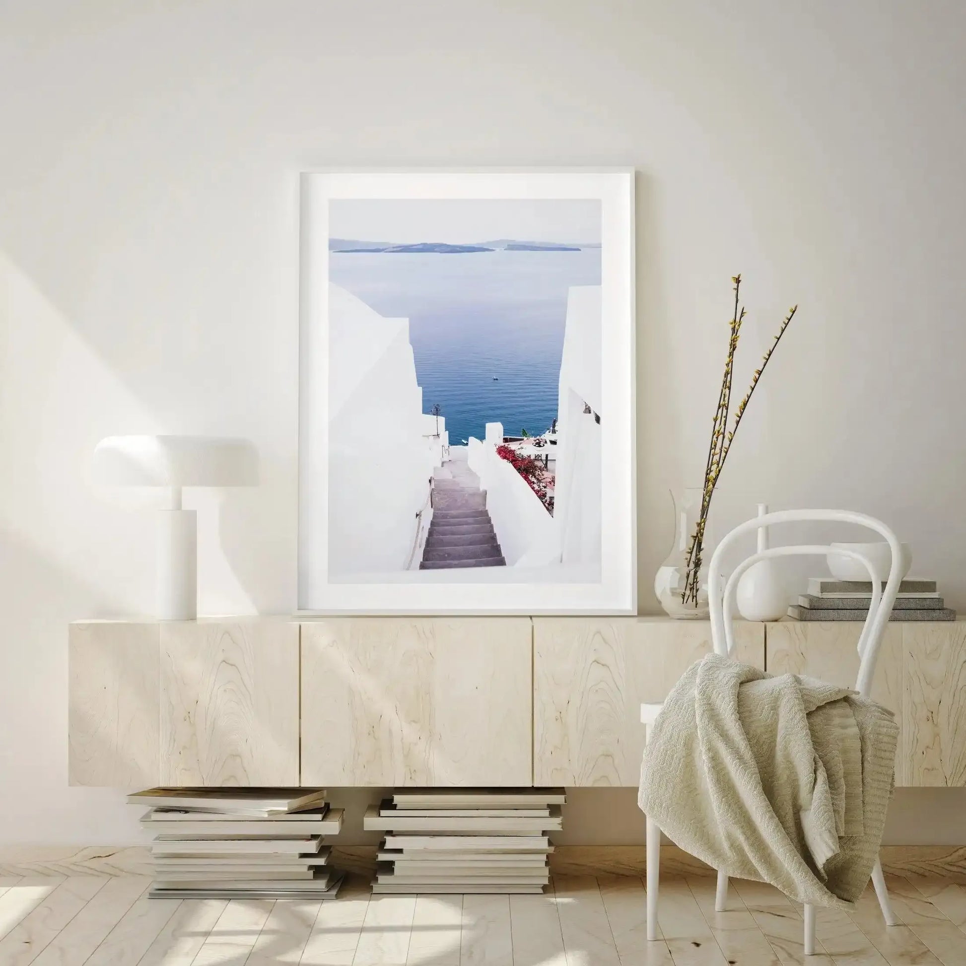 Aegean Views | Santorini Art Print-Shop Greece Wall Art Prints Online with Olive et Oriel - Our collection of Greek Islands art prints offer unique wall art including blue domes of Santorini in Oia, mediterranean sea prints and incredible posters from Milos and other Greece landscape photography - this collection will add mediterranean blue to your home, perfect for updating the walls in coastal, beach house style. There is Greece art on canvas and extra large wall art with fast, free shipping a