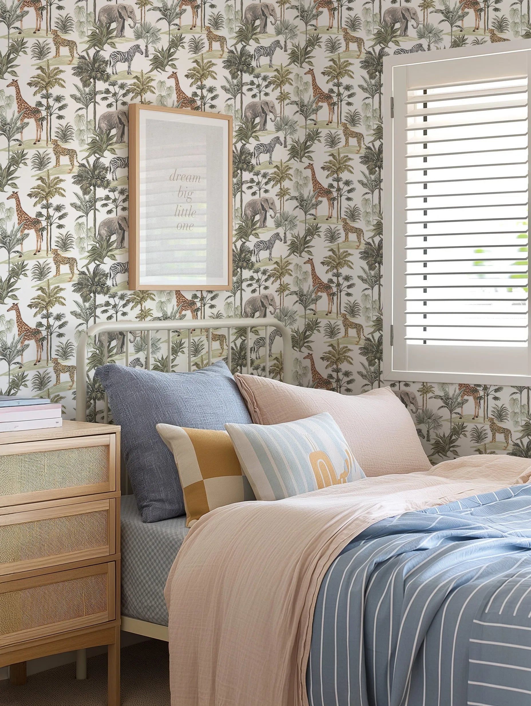 African Adventure Wallpaper | 2 Colour Options from Olive et Oriel where you can shop wallpaper and artworks online