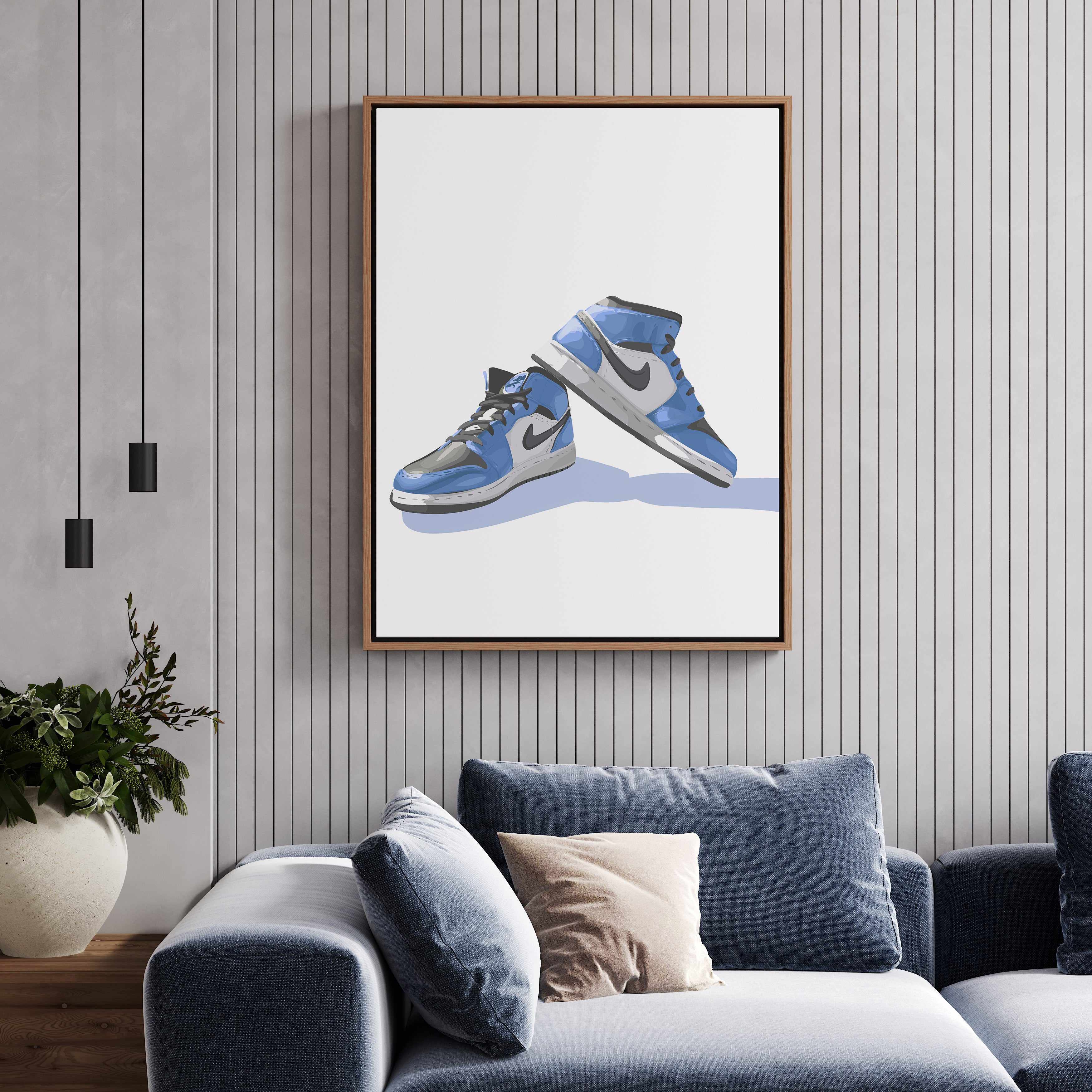 Air Jordans Blue | Framed Canvas Art Print