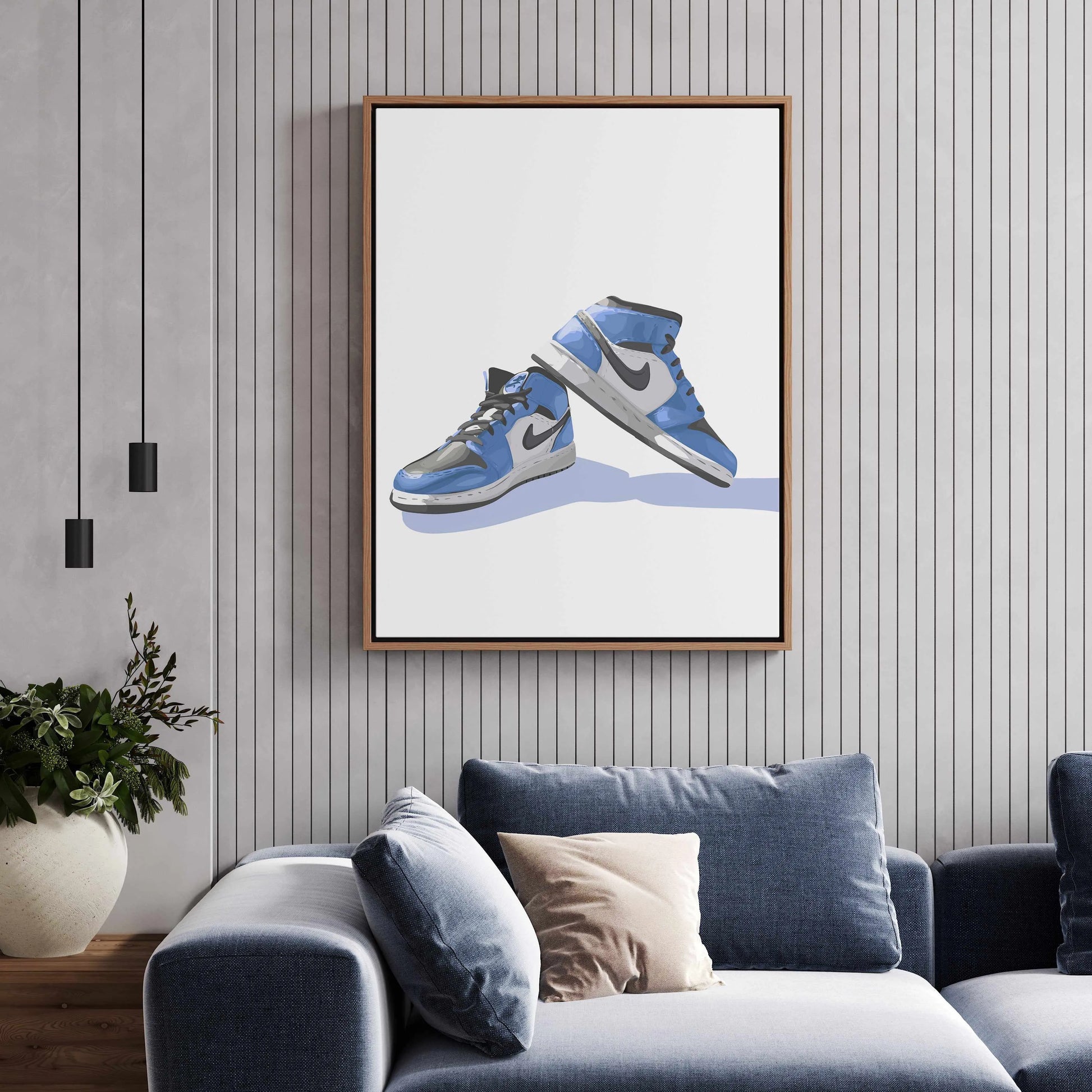 Air Jordans Blue | Framed Canvas Art Print from Olive et Oriel where you can shop wallpaper and artworks online