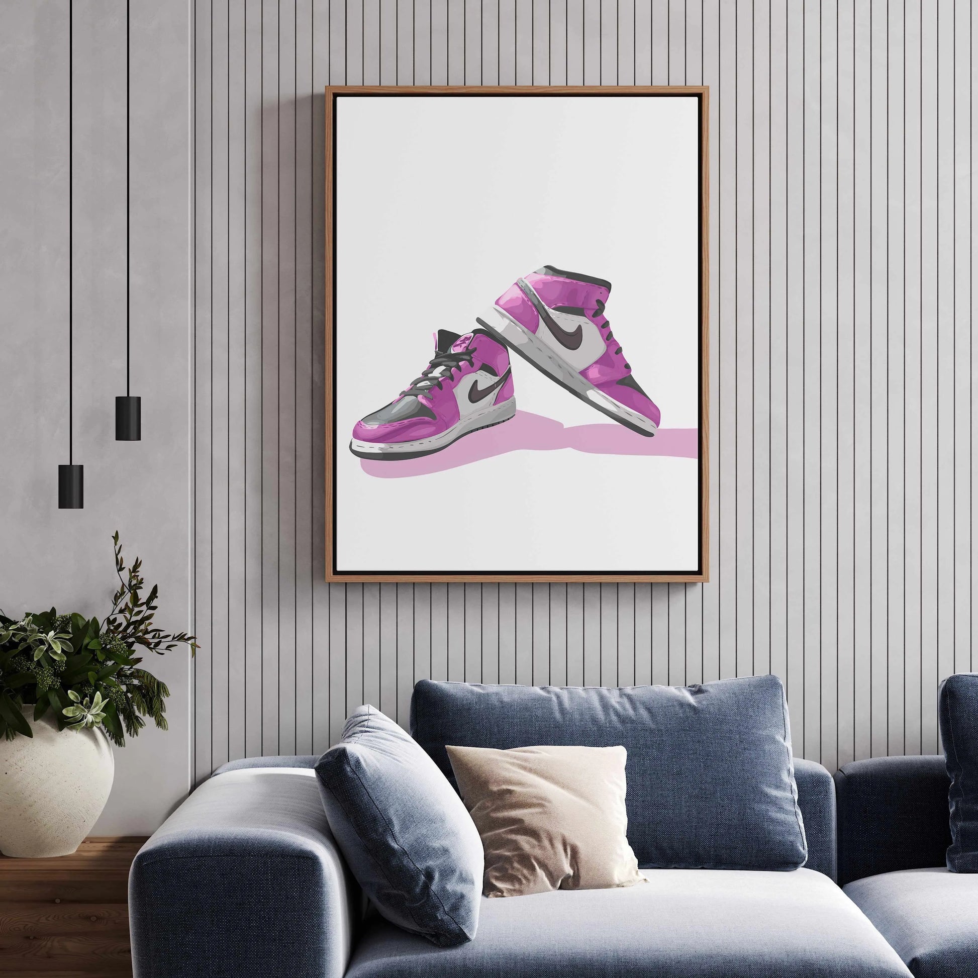 Air Jordans Pink | Framed Canvas Art Print from Olive et Oriel where you can shop wallpaper and artworks online