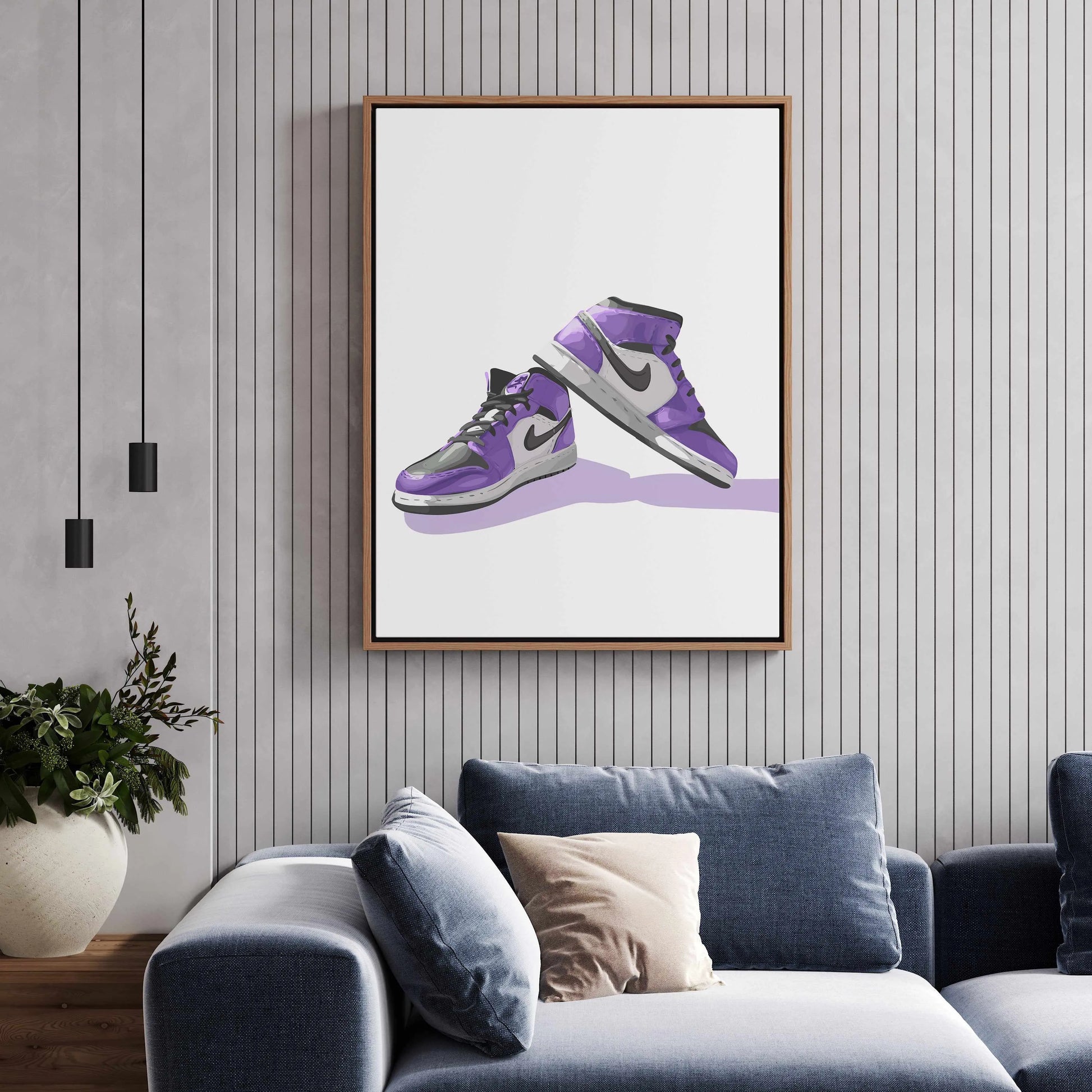 Air Jordans Purple | Framed Canvas Art Print from Olive et Oriel where you can shop wallpaper and artworks online