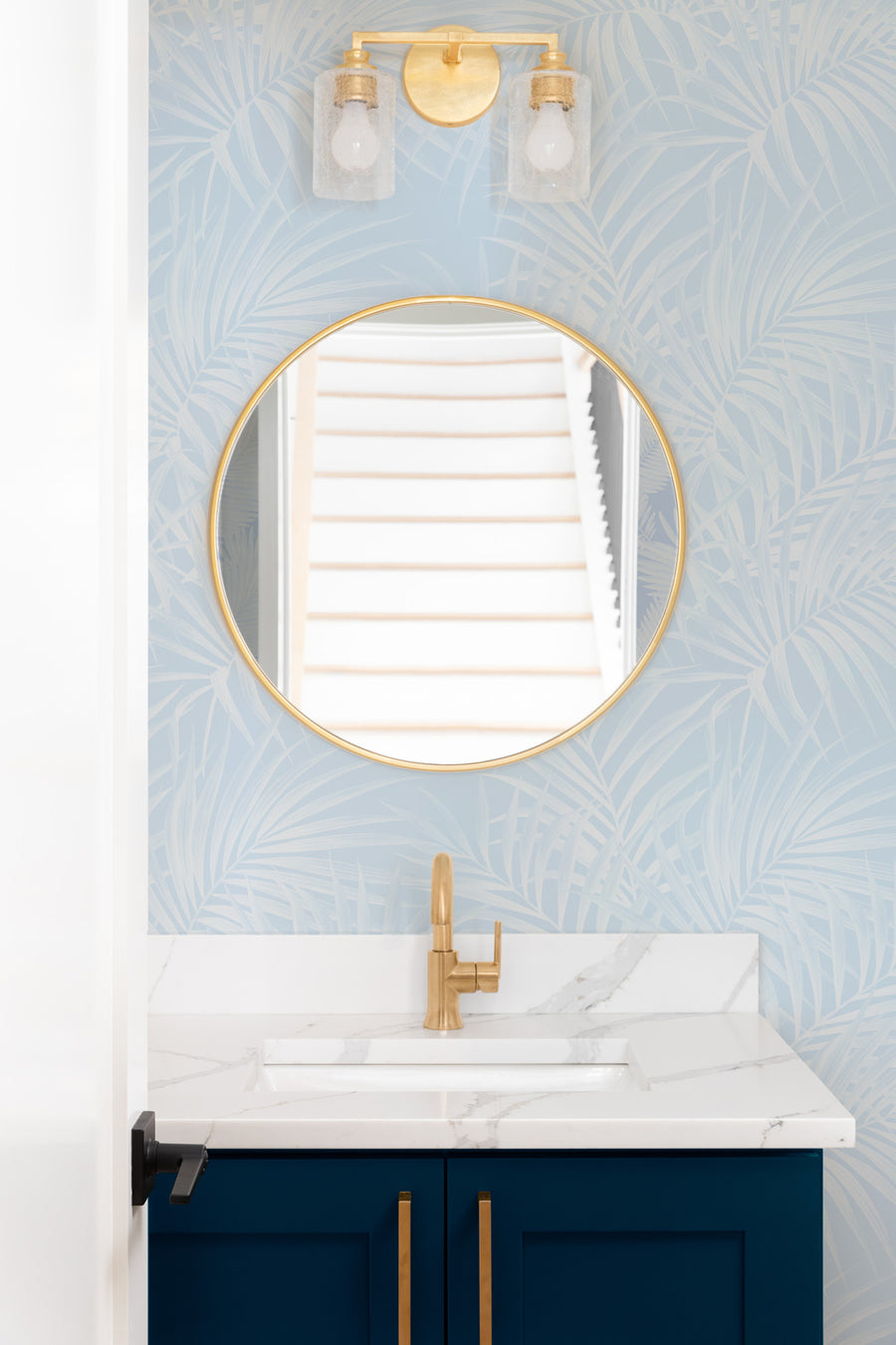 Alfresco Palm in Light Blue Wallpaper from Olive et Oriel where you can shop wallpaper and artworks online