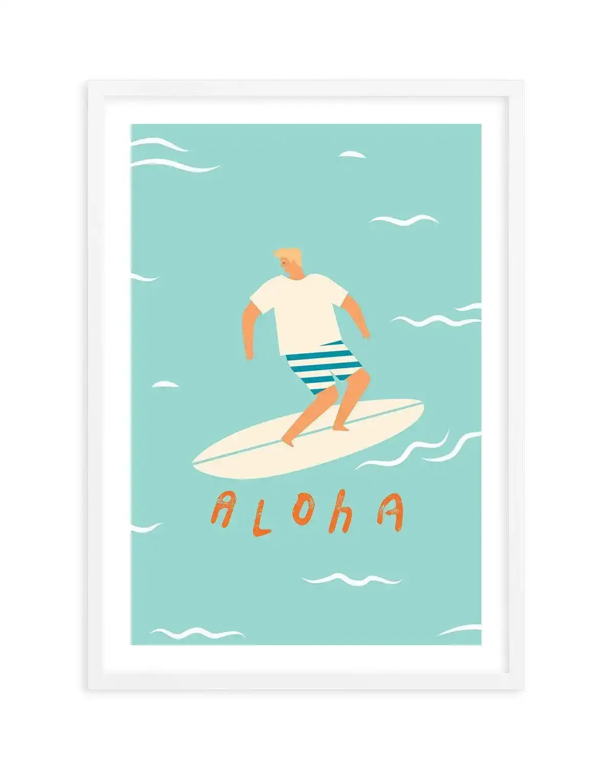 Aloha Surfer Dude | Blue Art Print-PRINT-Olive et Oriel-Olive et Oriel-A5 | 5.8" x 8.3" | 14.8 x 21cm-White-With White Border-Buy-Australian-Art-Prints-Online-with-Olive-et-Oriel-Your-Artwork-Specialists-Austrailia-Decorate-With-Coastal-Photo-Wall-Art-Prints-From-Our-Beach-House-Artwork-Collection-Fine-Poster-and-Framed-Artwork