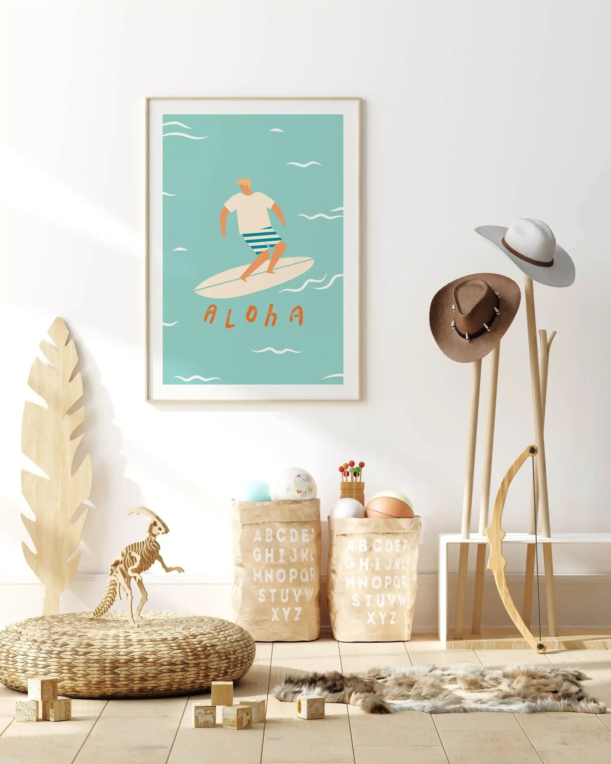 Aloha Surfer Dude | Blue Art Print-PRINT-Olive et Oriel-Olive et Oriel-Buy-Australian-Art-Prints-Online-with-Olive-et-Oriel-Your-Artwork-Specialists-Austrailia-Decorate-With-Coastal-Photo-Wall-Art-Prints-From-Our-Beach-House-Artwork-Collection-Fine-Poster-and-Framed-Artwork