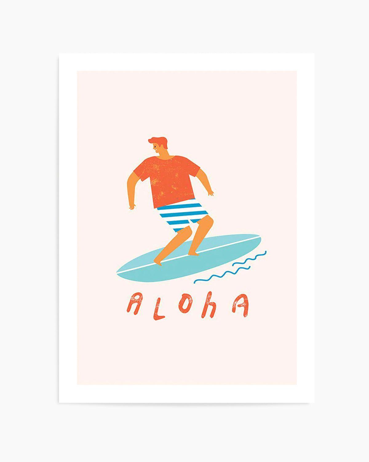 Aloha Surfer Dude | Beige Art Print