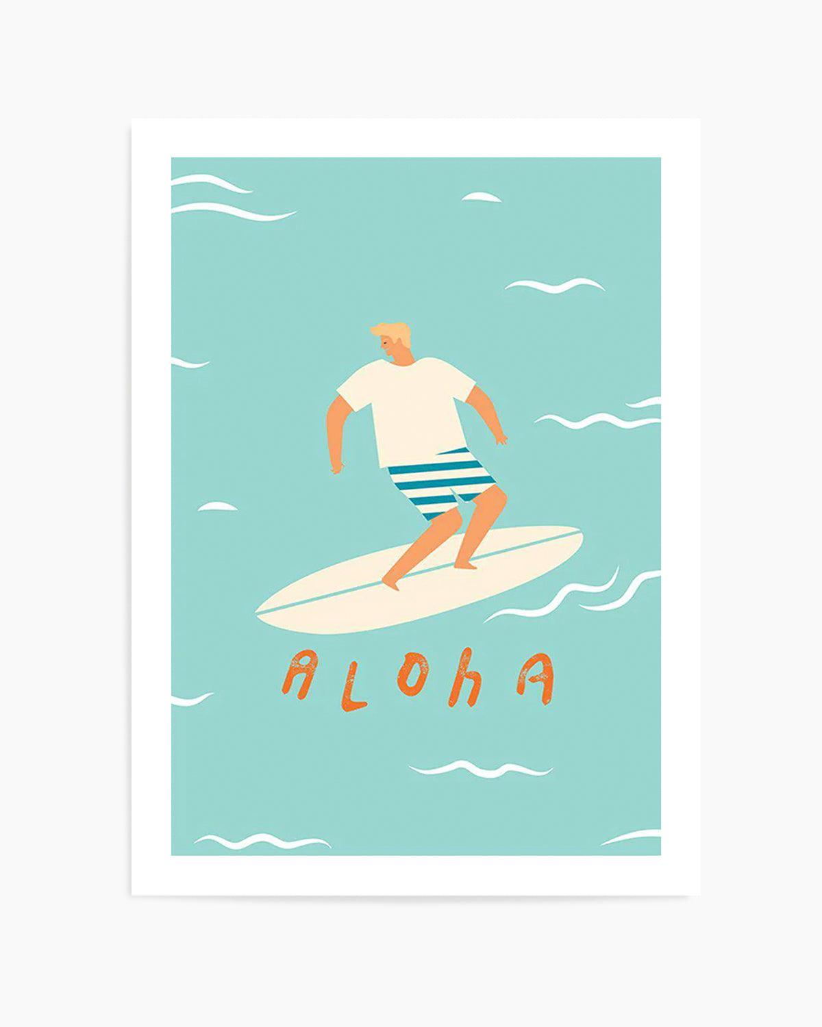 Aloha Surfer Dude | Blue Art Print