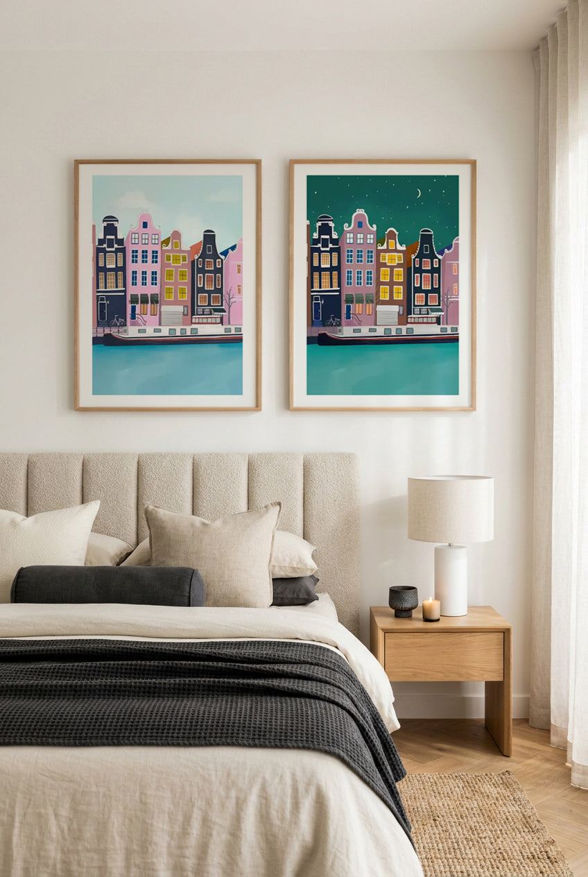 Amsterdam & Amsterdam Nights by Petra Lizde Art Print Set of 2 | Matching Wall Art