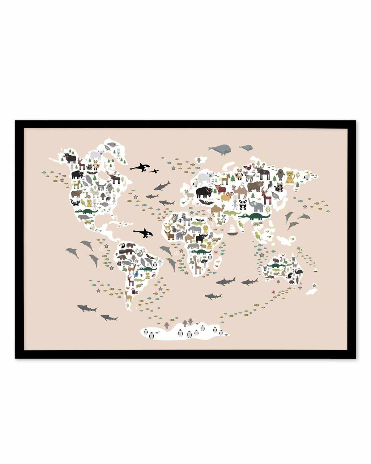 Animals of the World | Beige Art Print