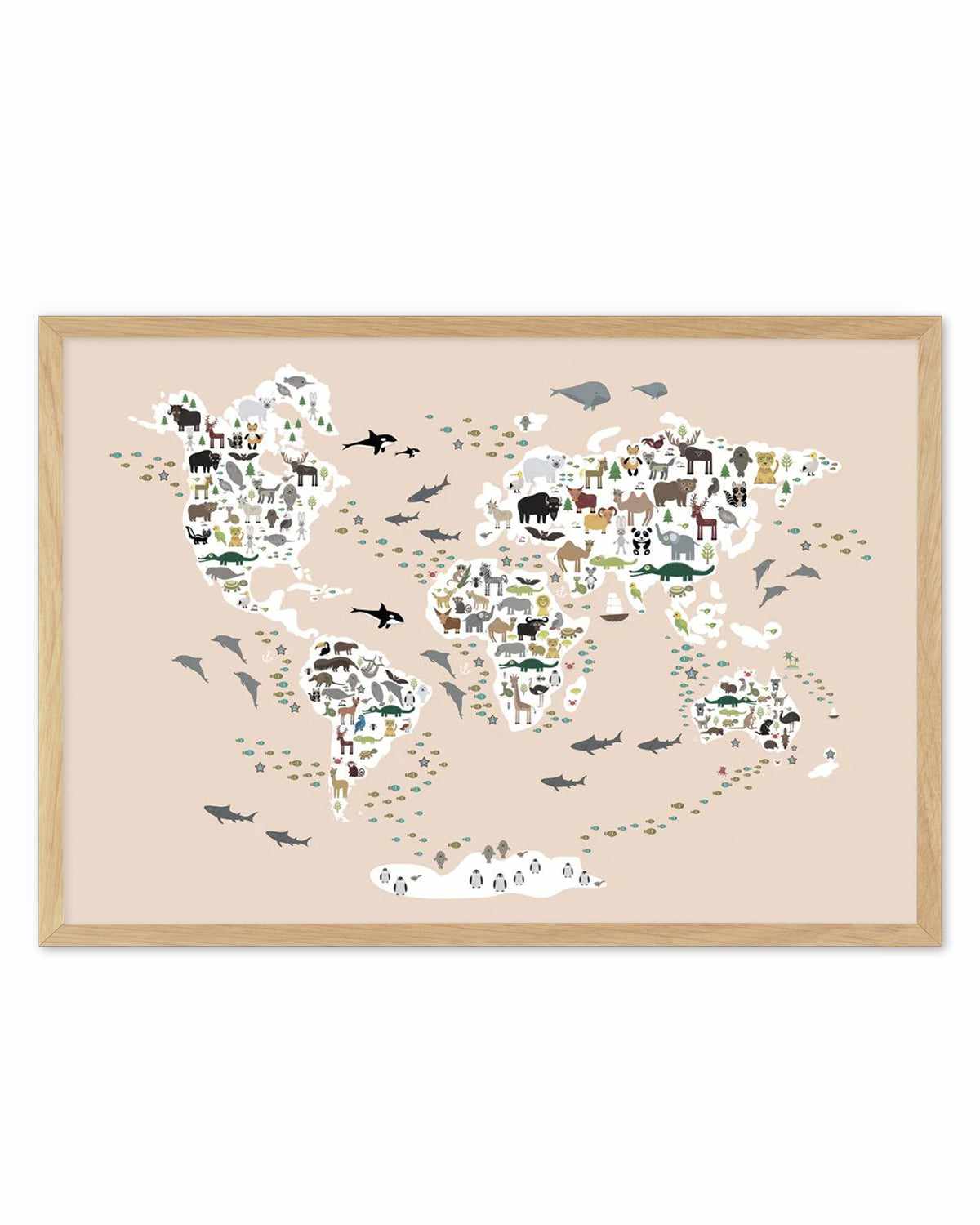 Animals of the World | Beige Art Print