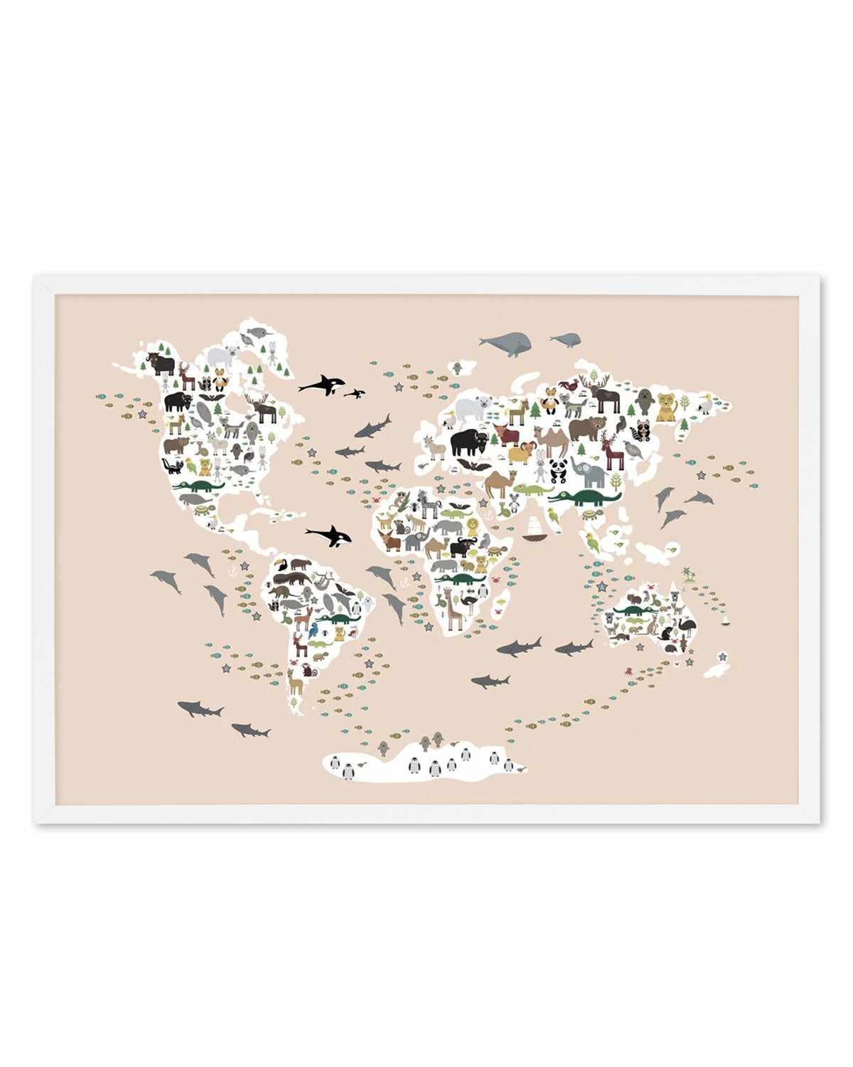 Animals of the World | Beige Art Print