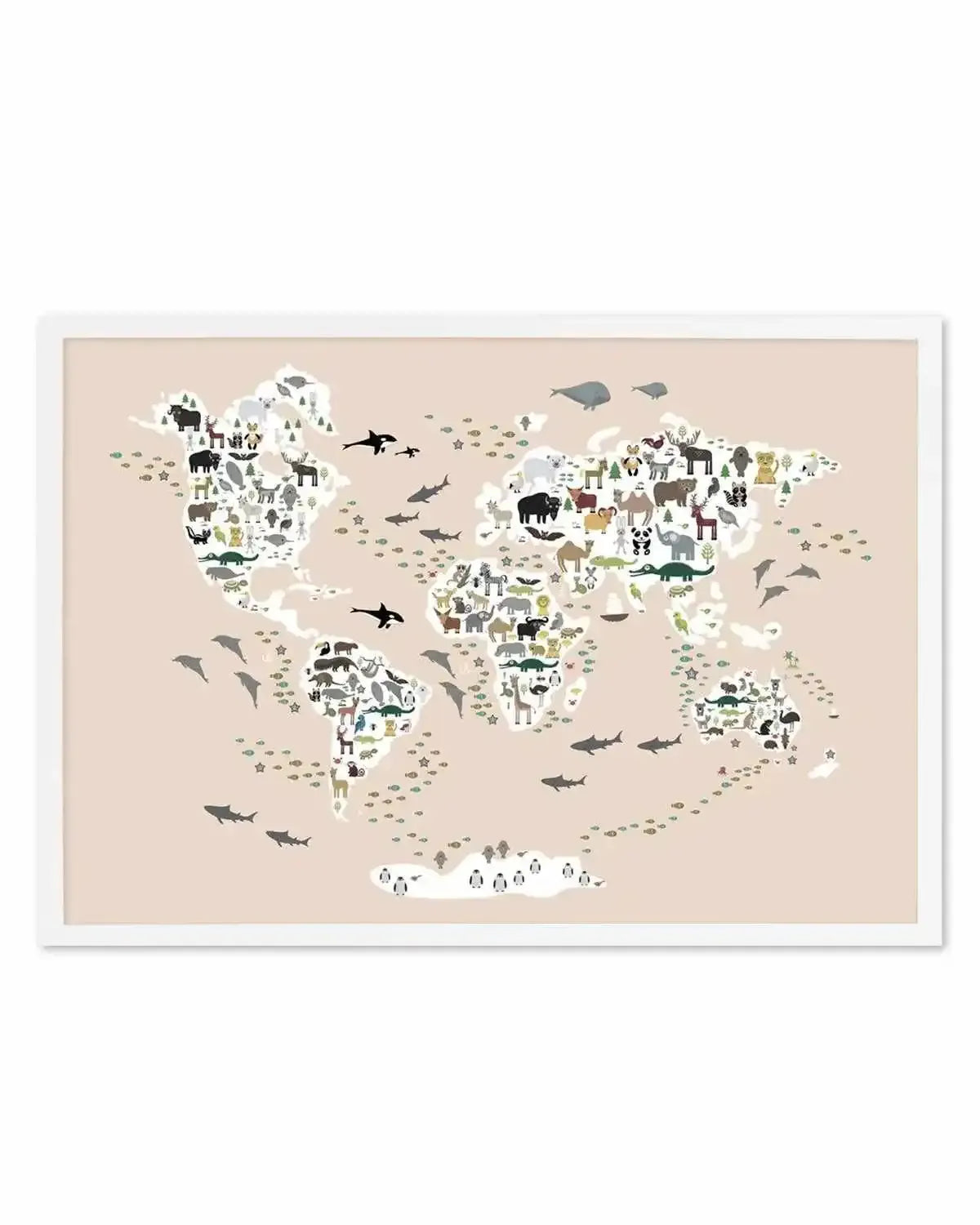 Animals of the World | Beige Art Print from Olive et Oriel where you can shop wallpaper and artworks online