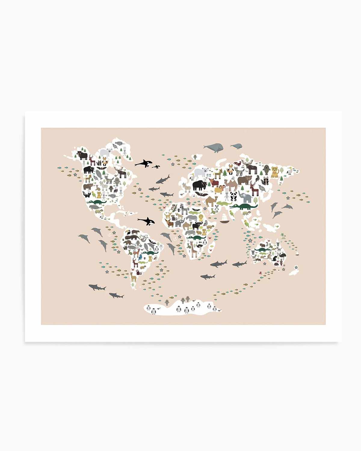 Animals of the World | Beige Art Print