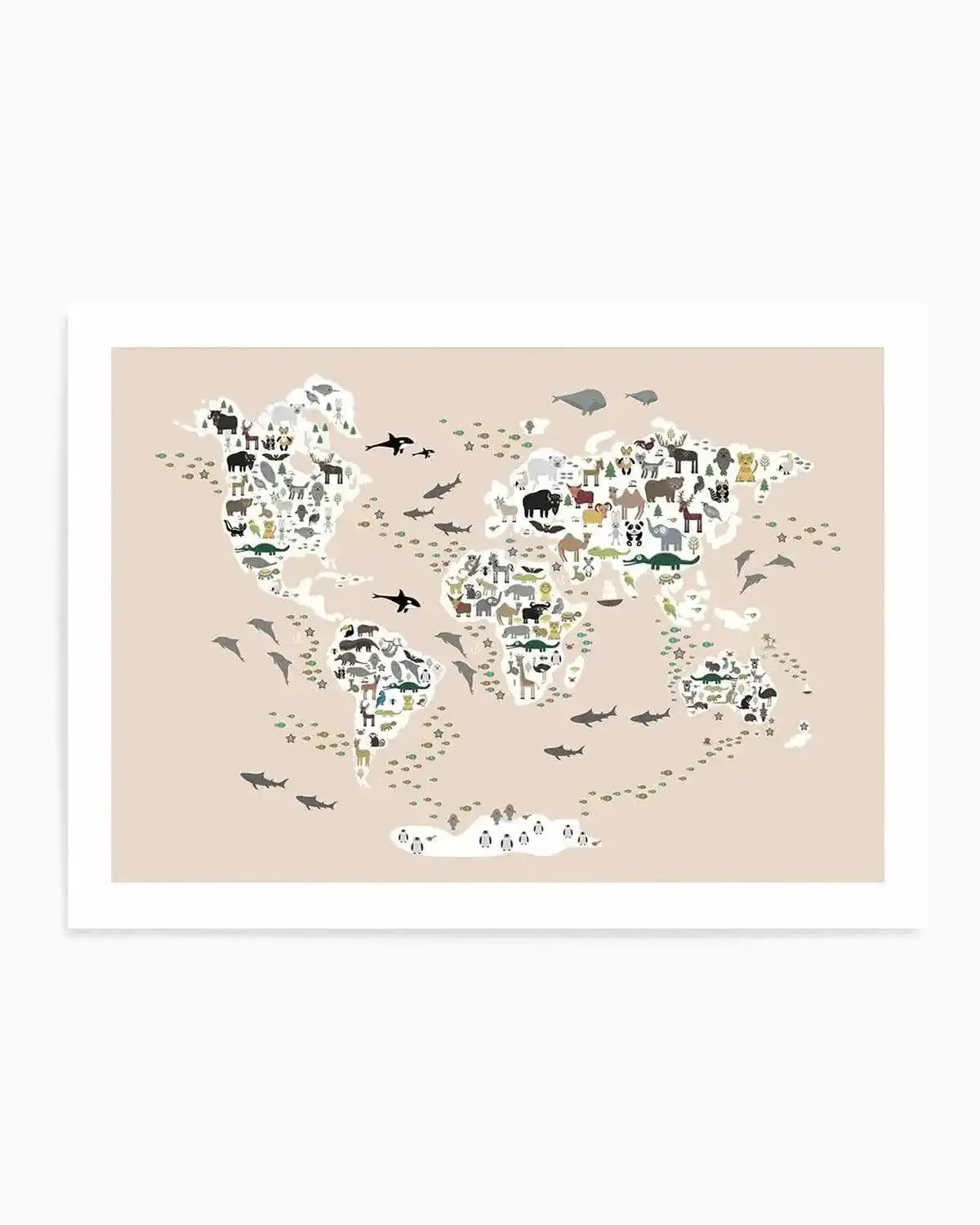 Animals of the World | Beige Art Print from Olive et Oriel where you can shop wallpaper and artworks online