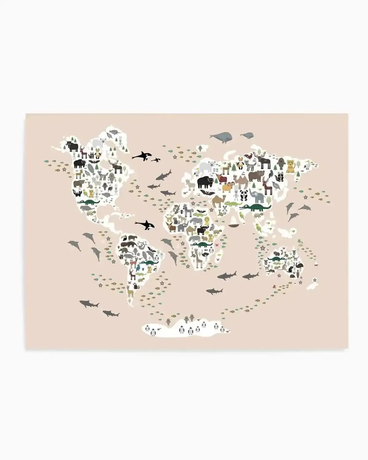 Animals of the World | Beige Art Print from Olive et Oriel where you can shop wallpaper and artworks online