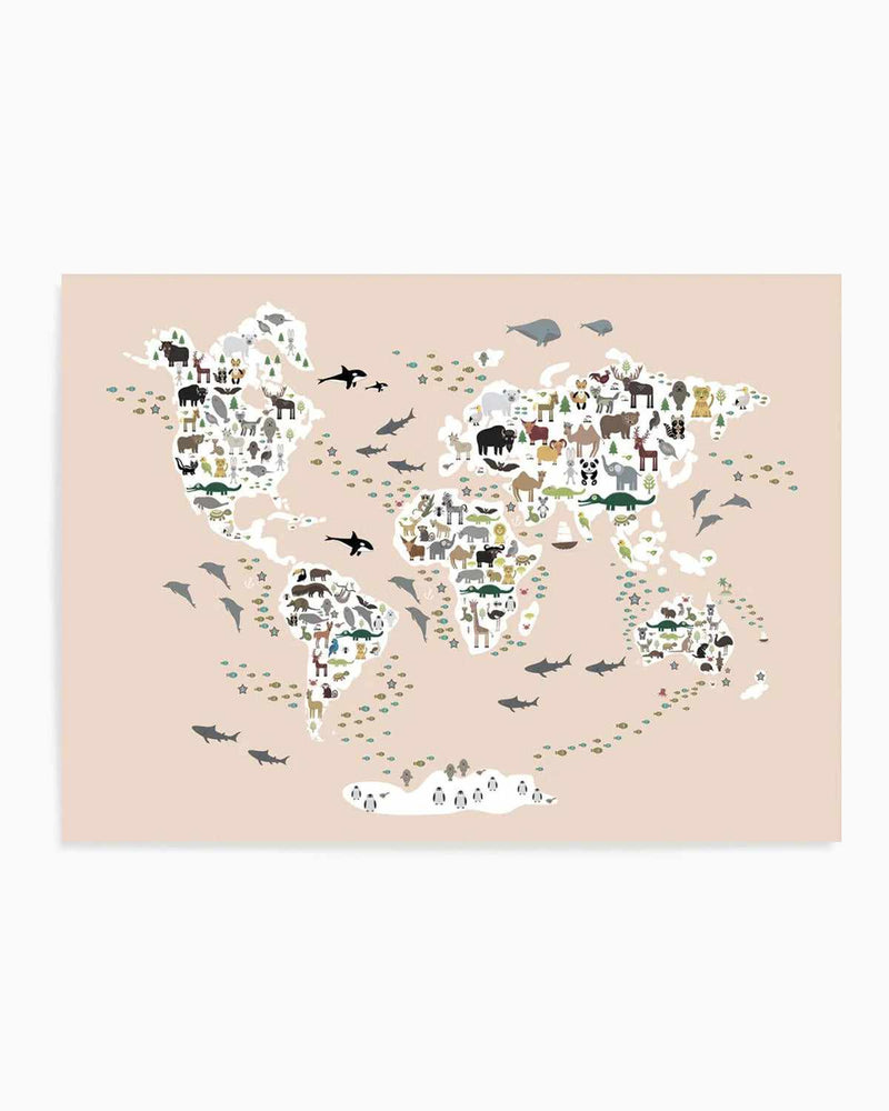 Animals of the World | Beige Art Print