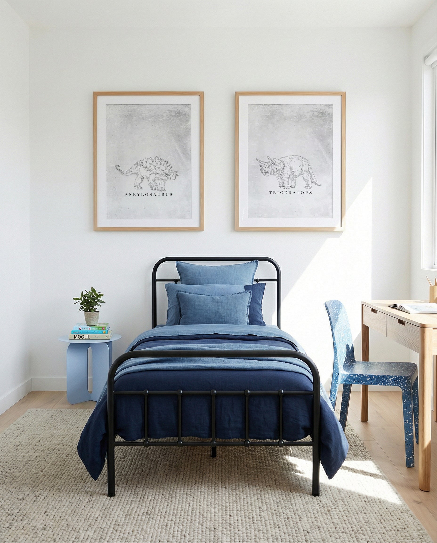 Ankylosaurus & Triceratops PT Art Print Set of 2 | Matching Wall Art