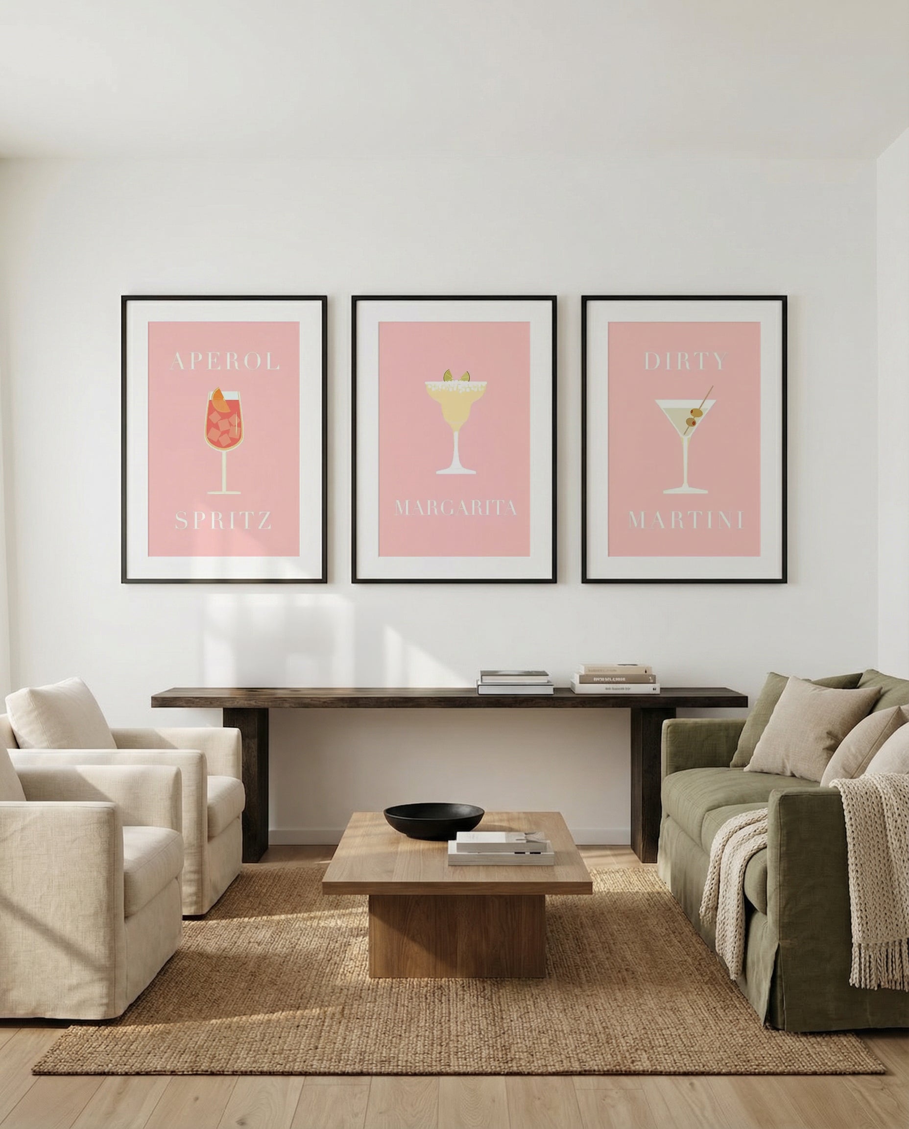 Aperol Spritz, Margarita & Dirty Martini | 3 Piece Wall Art Set
