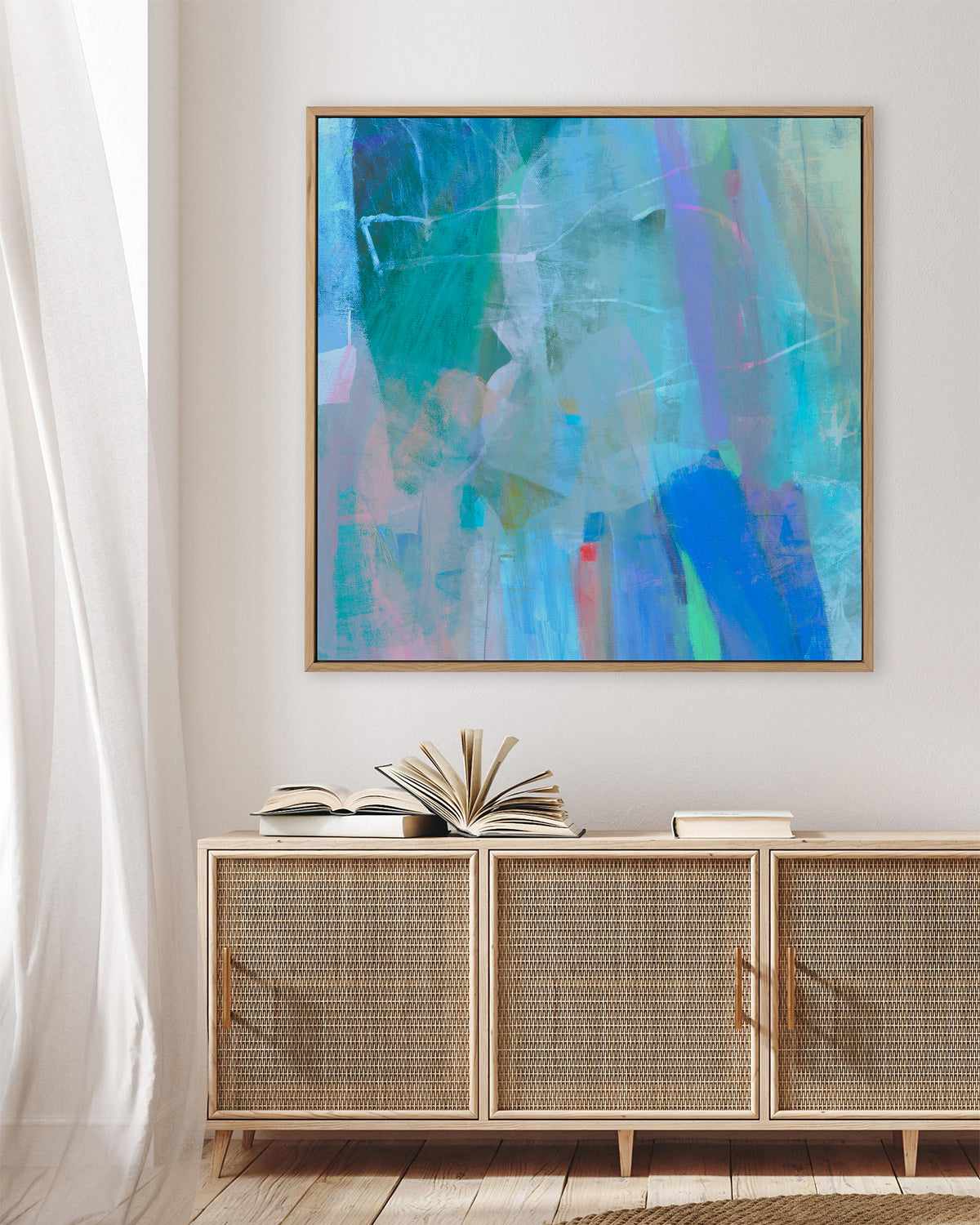 Aqua Strokes by Antonia Tzenova | Framed Canvas Art Print