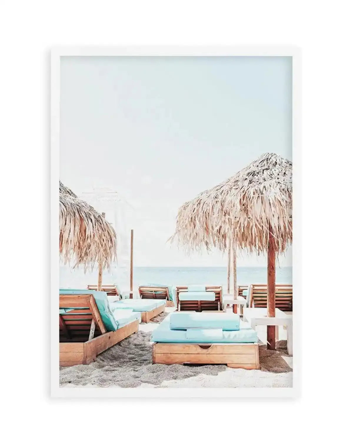Aqua Sunlounges Art Print from Olive et Oriel where you can shop wallpaper and artworks online