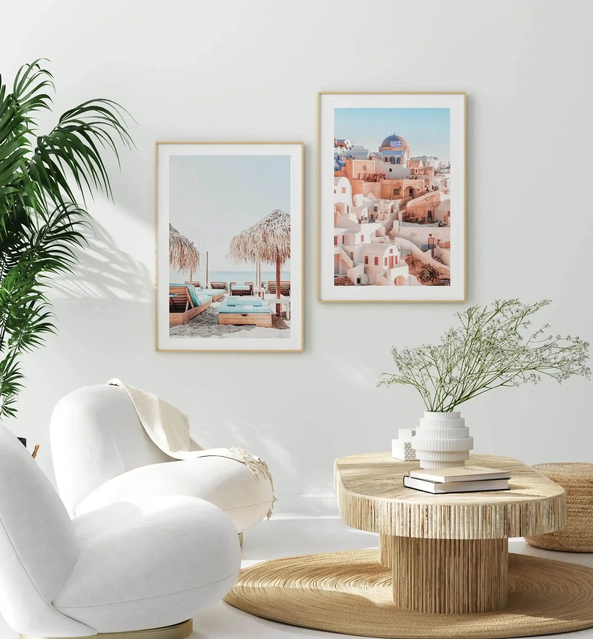 Aqua Sunlounges Art Print-Shop Greece Wall Art Prints Online with Olive et Oriel - Our collection of Greek Islands art prints offer unique wall art including blue domes of Santorini in Oia, mediterranean sea prints and incredible posters from Milos and other Greece landscape photography - this collection will add mediterranean blue to your home, perfect for updating the walls in coastal, beach house style. There is Greece art on canvas and extra large wall art with fast, free shipping across Aus