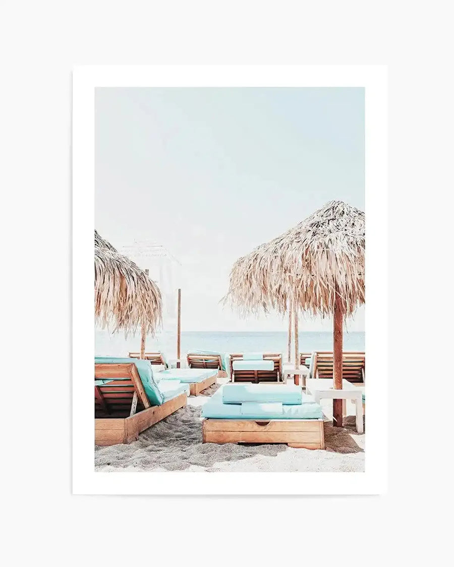 Aqua Sunlounges Art Print from Olive et Oriel where you can shop wallpaper and artworks online