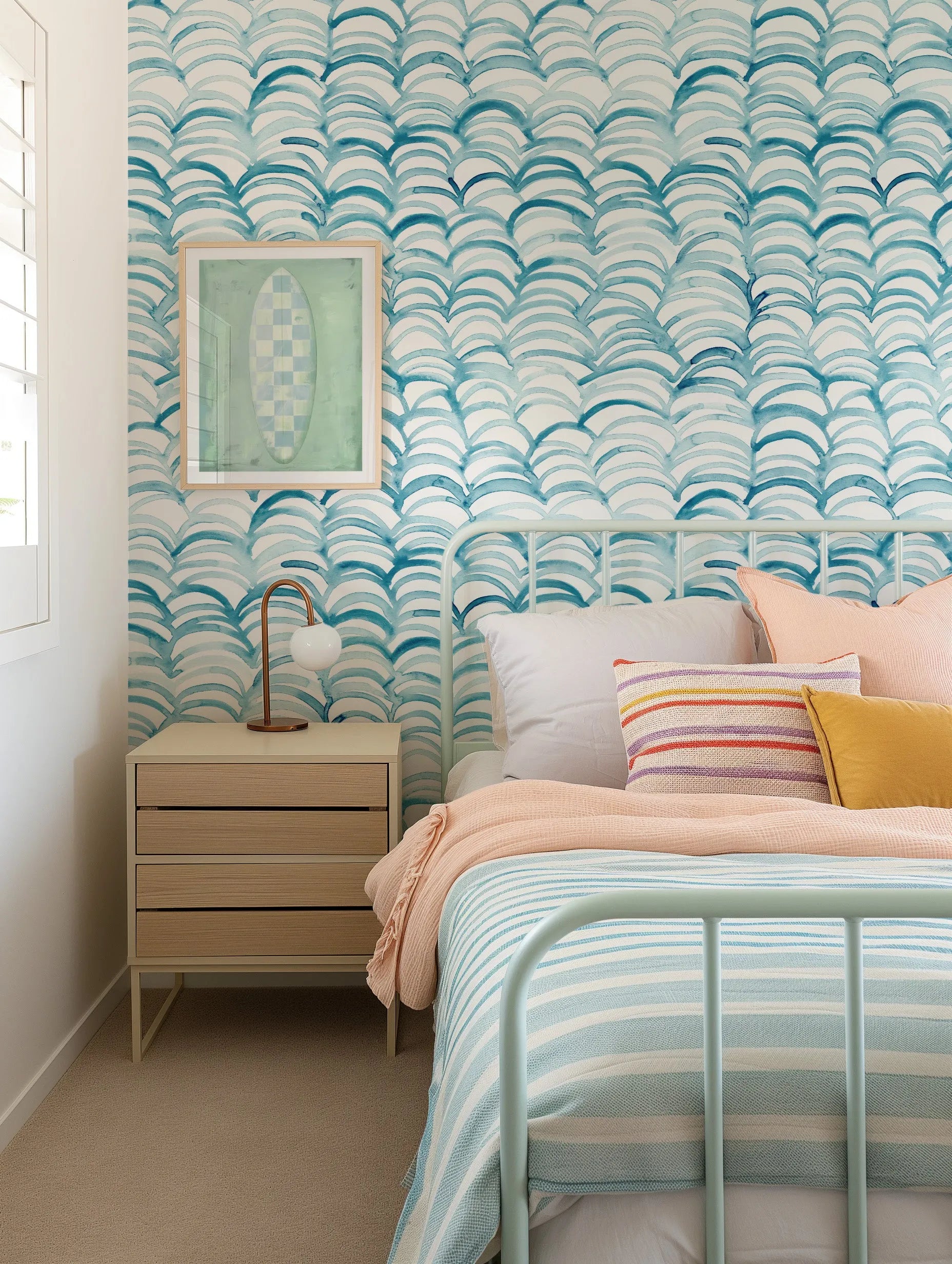 Aqua Arch Wallpaper from Olive et Oriel where you can shop wallpaper and artworks online