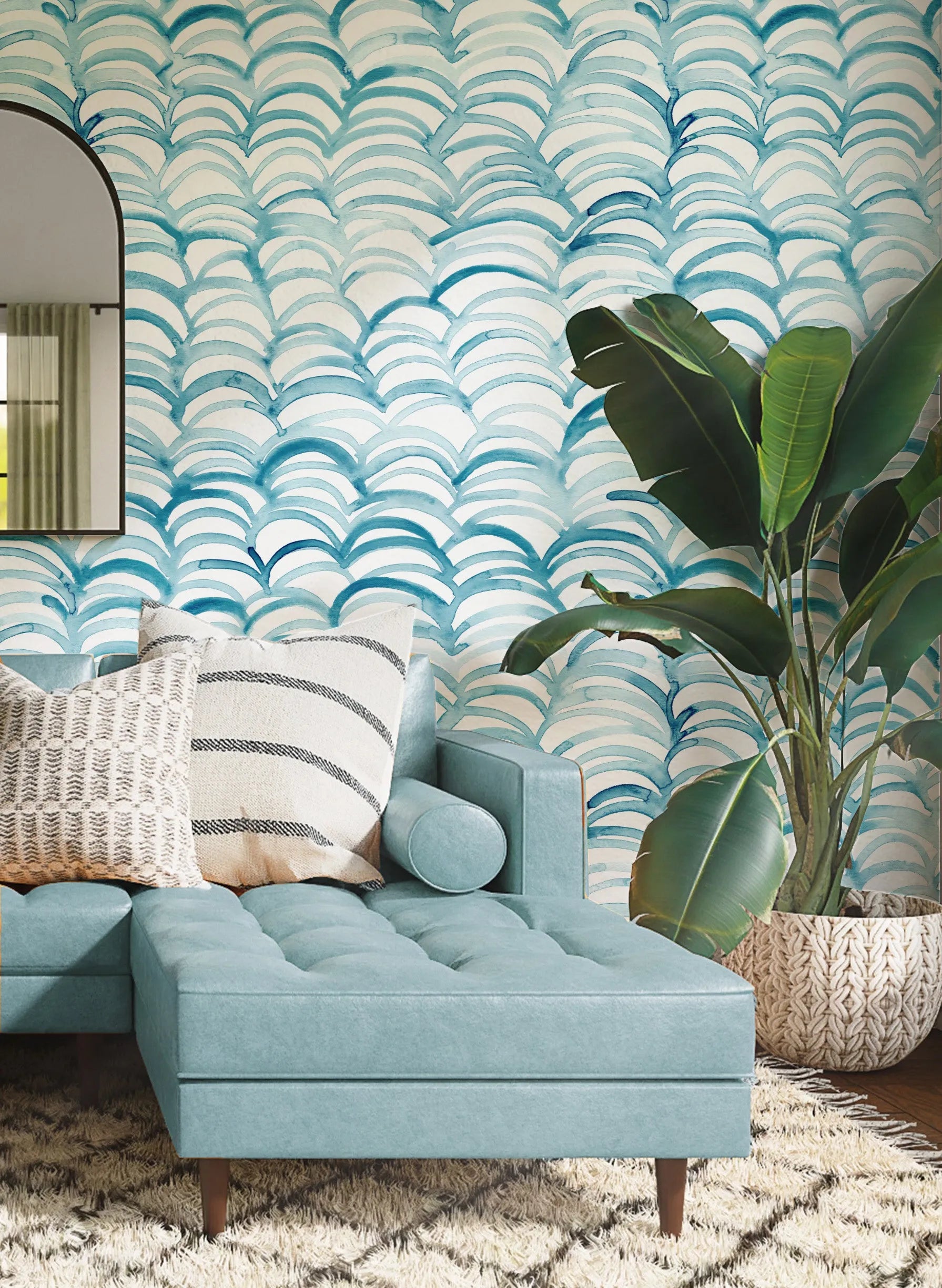 Aqua Arch Wallpaper from Olive et Oriel where you can shop wallpaper and artworks online