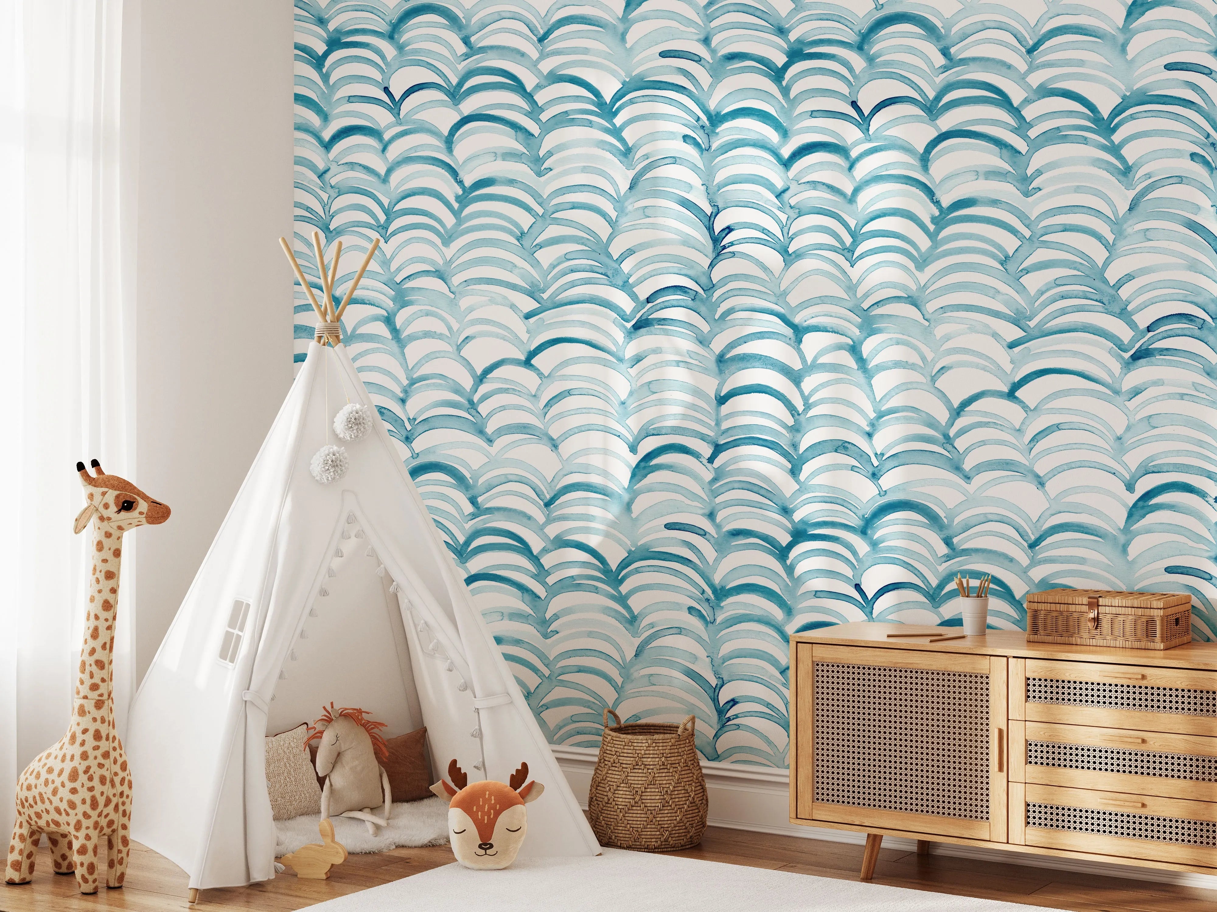 Aqua Arch Wallpaper from Olive et Oriel where you can shop wallpaper and artworks online