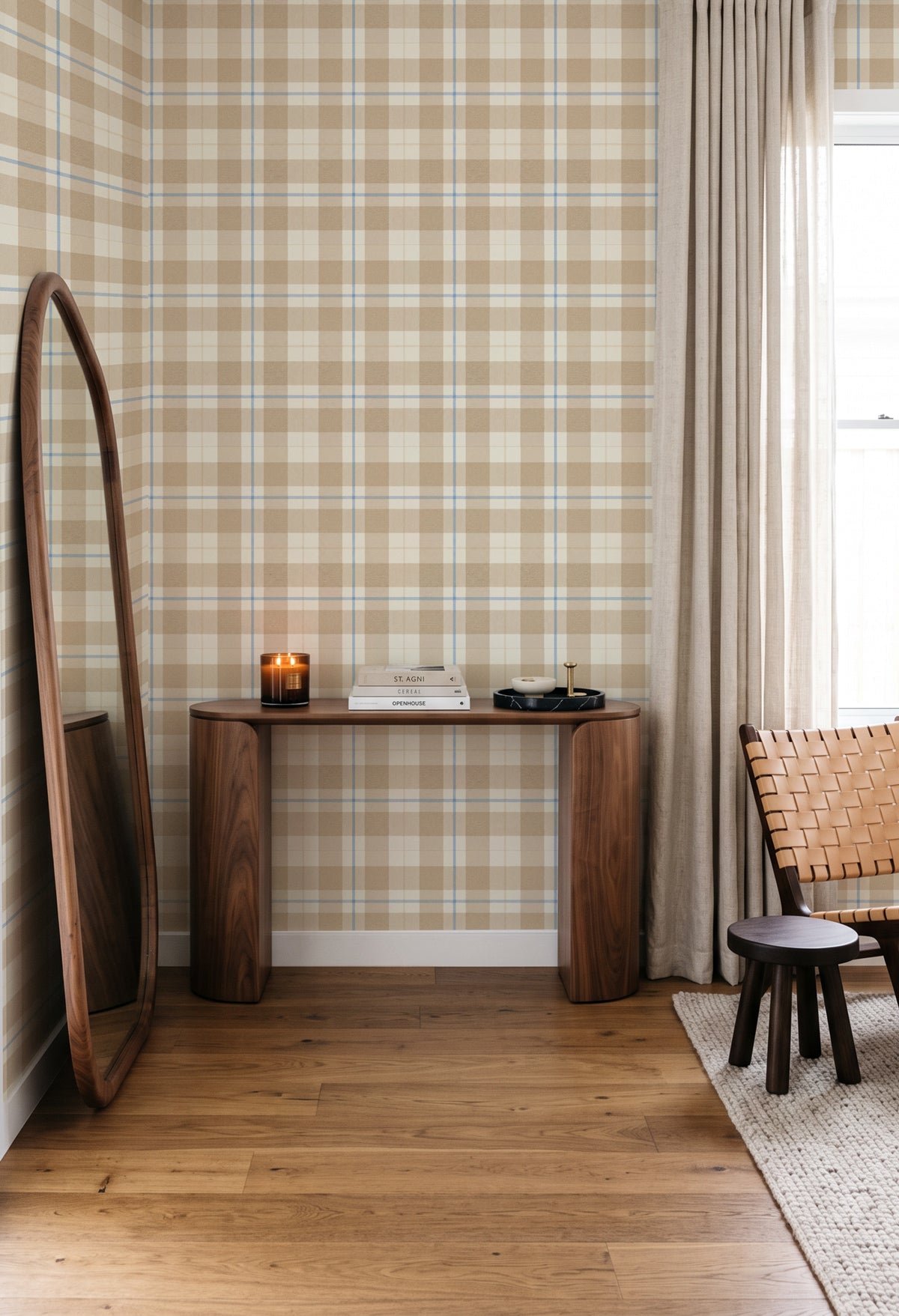 Ashcombe Tartan in Blue & Beige Wallpaper