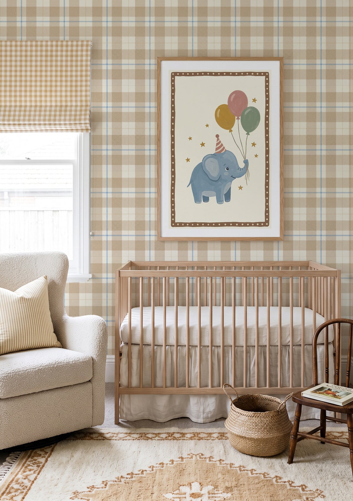 Ashcombe Tartan in Blue & Beige Wallpaper