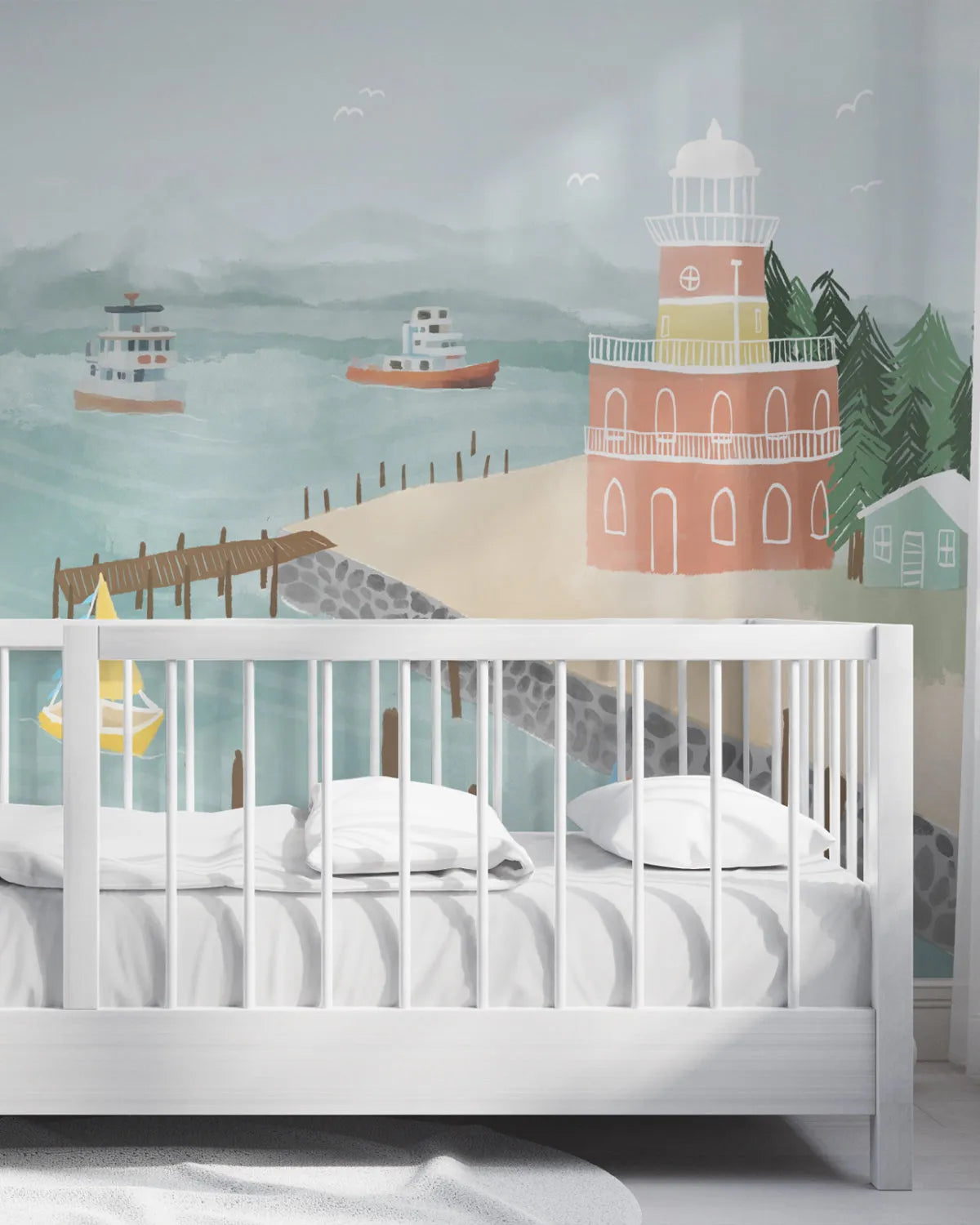 At the Boardwalk Wallpaper Mural from Olive et Oriel where you can shop wallpaper and artworks online