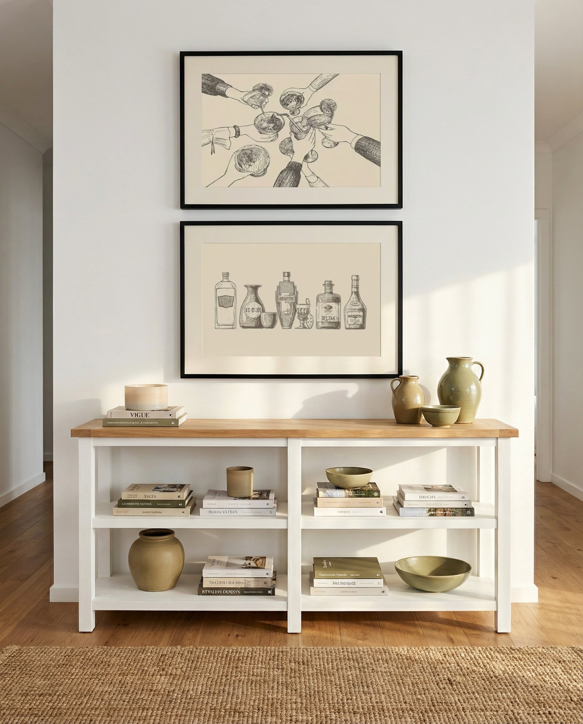 At The Bar & Liquor Cabinet Art Print Set of 2 | Matching Wall Art