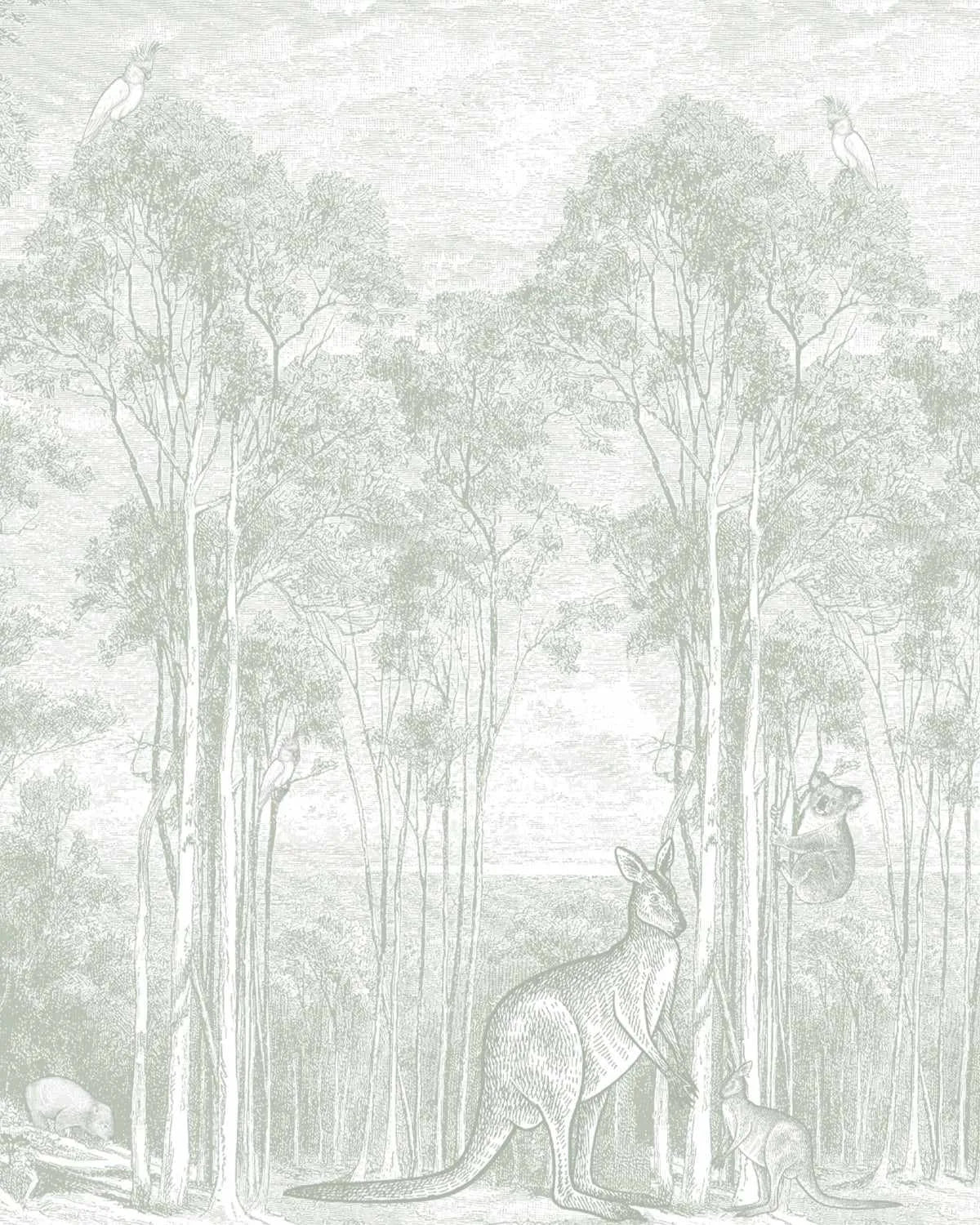 Australian Bush Animals Wallpaper Mural in Green Gender Neutral Kids ...