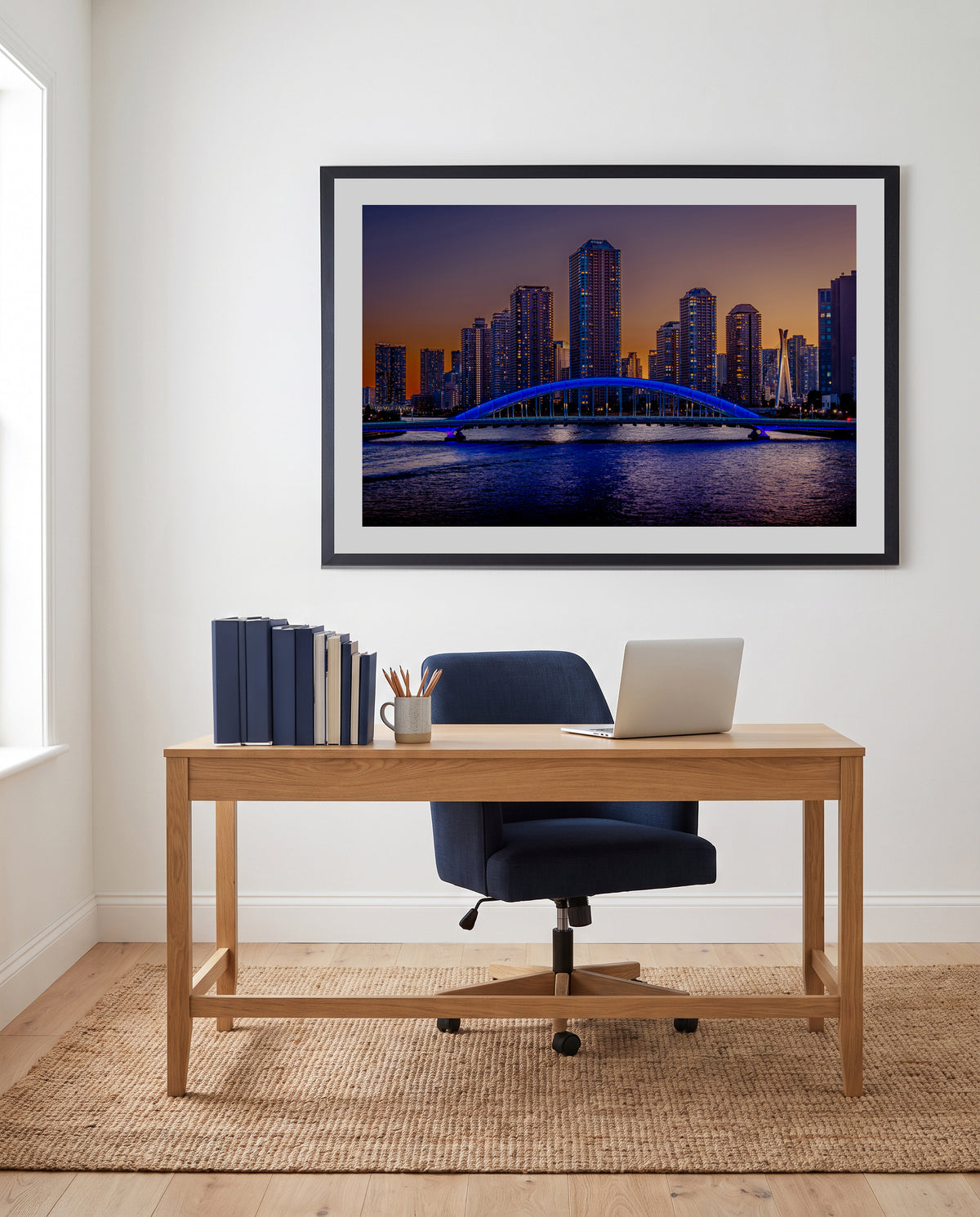 Blue Bridge City Dusk by Masaki Kaneko | Art Print