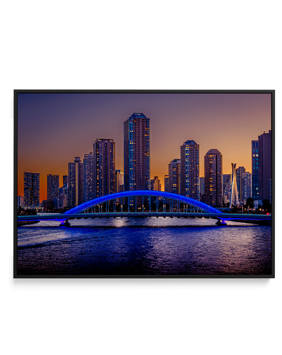 Blue Bridge City Dusk by Masaki Kaneko | Framed Canvas Art Print