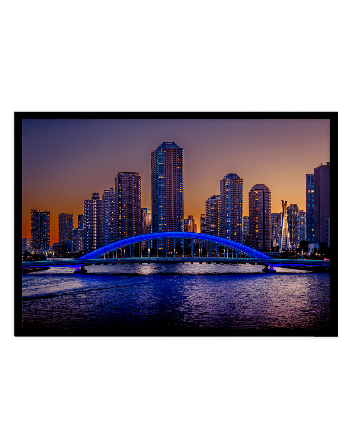 Blue Bridge City Dusk by Masaki Kaneko | Art Print