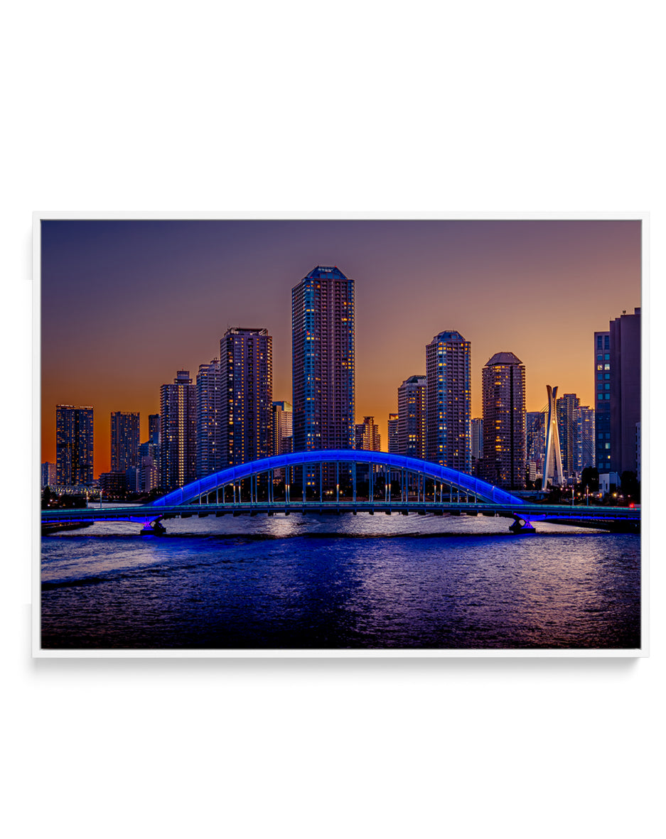 Blue Bridge City Dusk by Masaki Kaneko | Framed Canvas Art Print