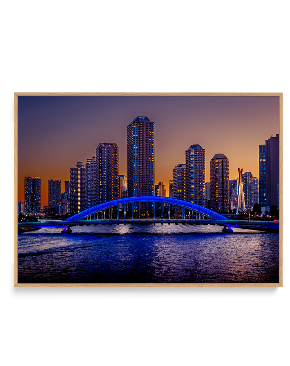 Blue Bridge City Dusk by Masaki Kaneko | Framed Canvas Art Print