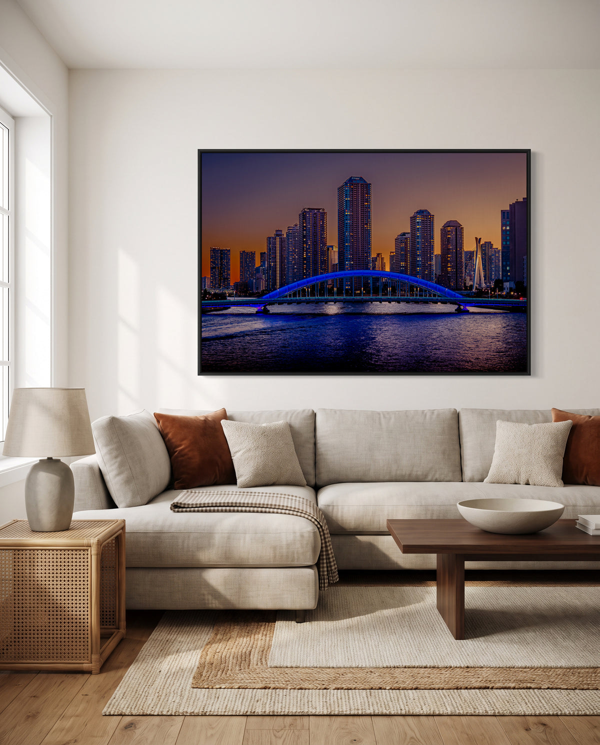 Blue Bridge City Dusk by Masaki Kaneko | Framed Canvas Art Print