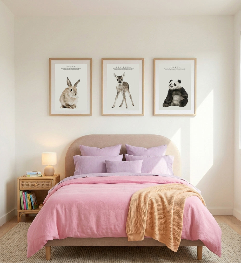 Baby Bunny, Lil Deer & Panda | 3 Piece Wall Art Set