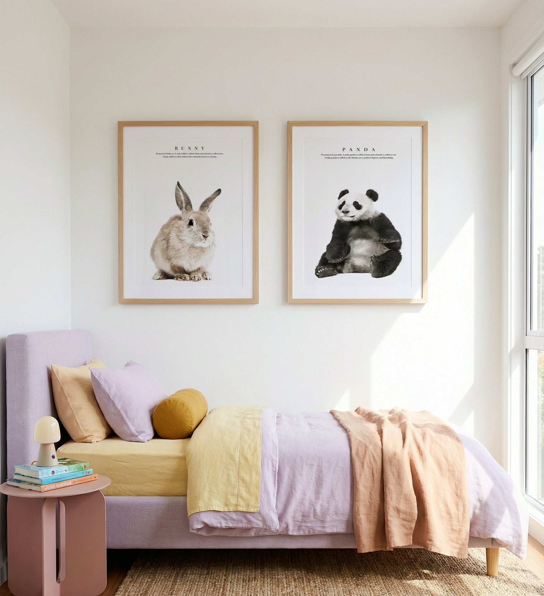 Baby Bunny & Panda Print Set of 2 | Matching Wall Art