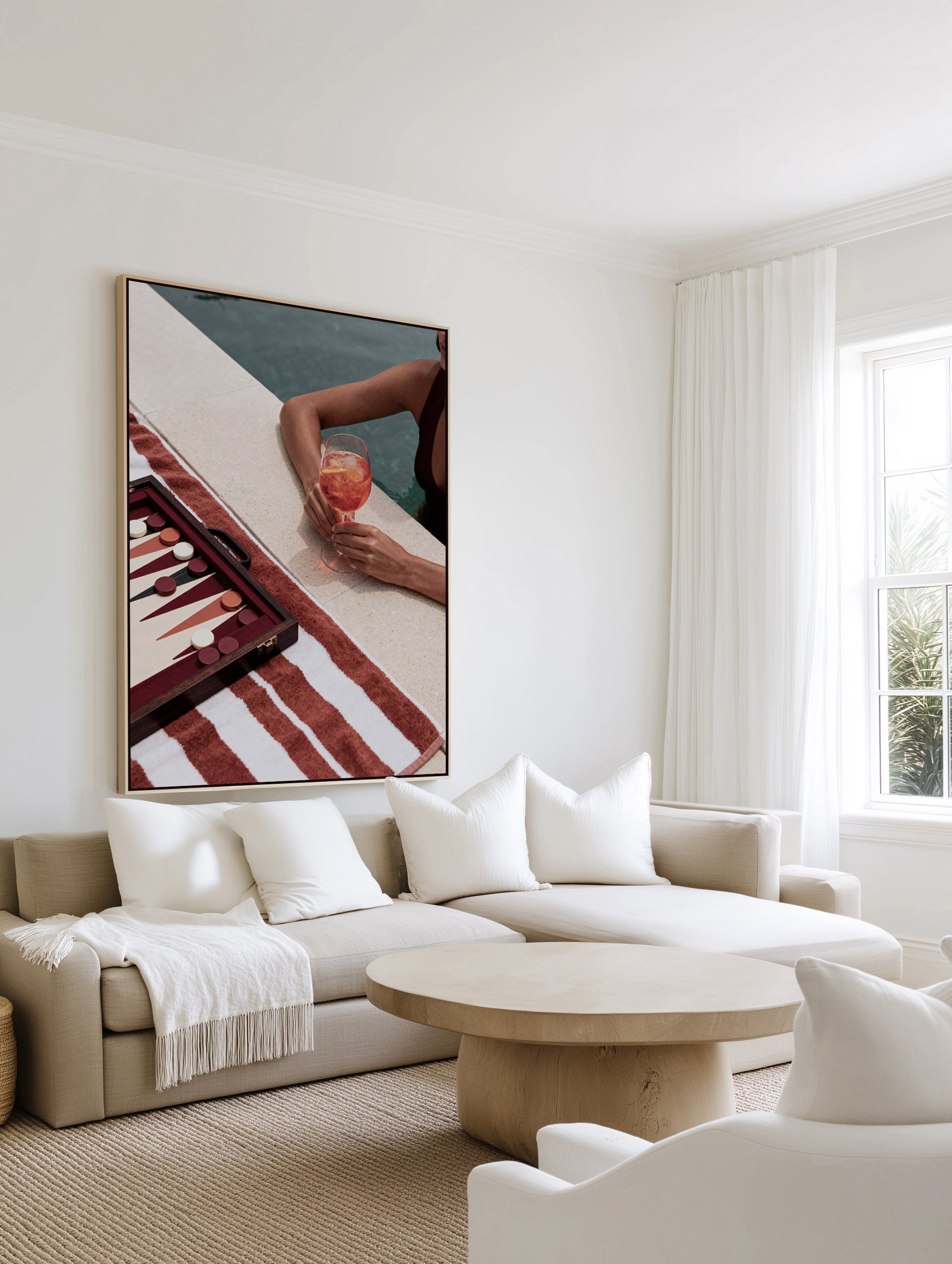 Backgammon by the Pool | Framed Canvas Art Print from Olive et Oriel where you can shop wallpaper and artworks online