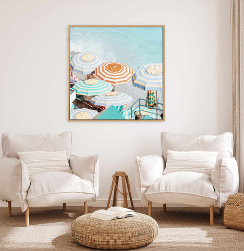 Bagni Marina Umbrellas, Capri | Framed Canvas Art Print